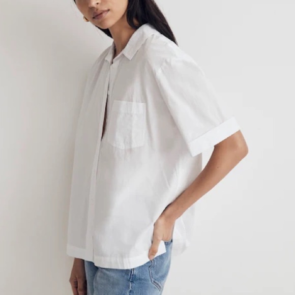 Madewell Women’s White Signature Poplin Short-Sleeve Button-Down Shirt Large - Picture 2 of 16